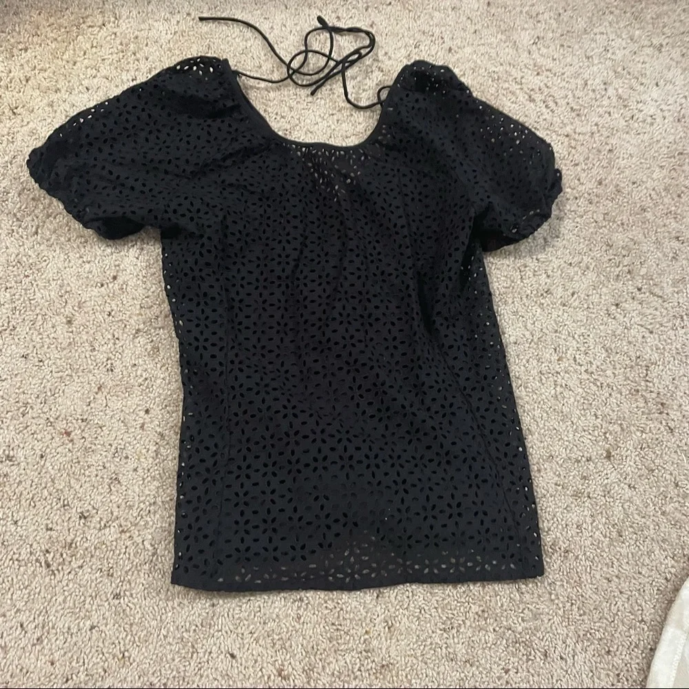 J crew black vback puff sleeve eyelet top
